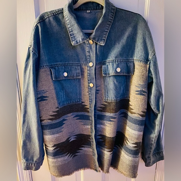 new • lumister aztec print denim 'shacket' - Picture 3 of 8
